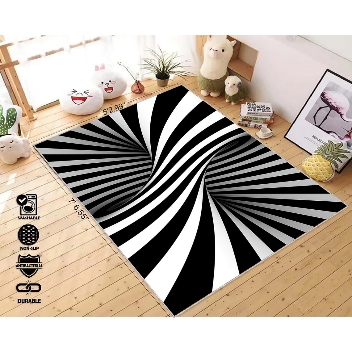 3d Black and White Rug Optical Illusion Rug Black White Etsy