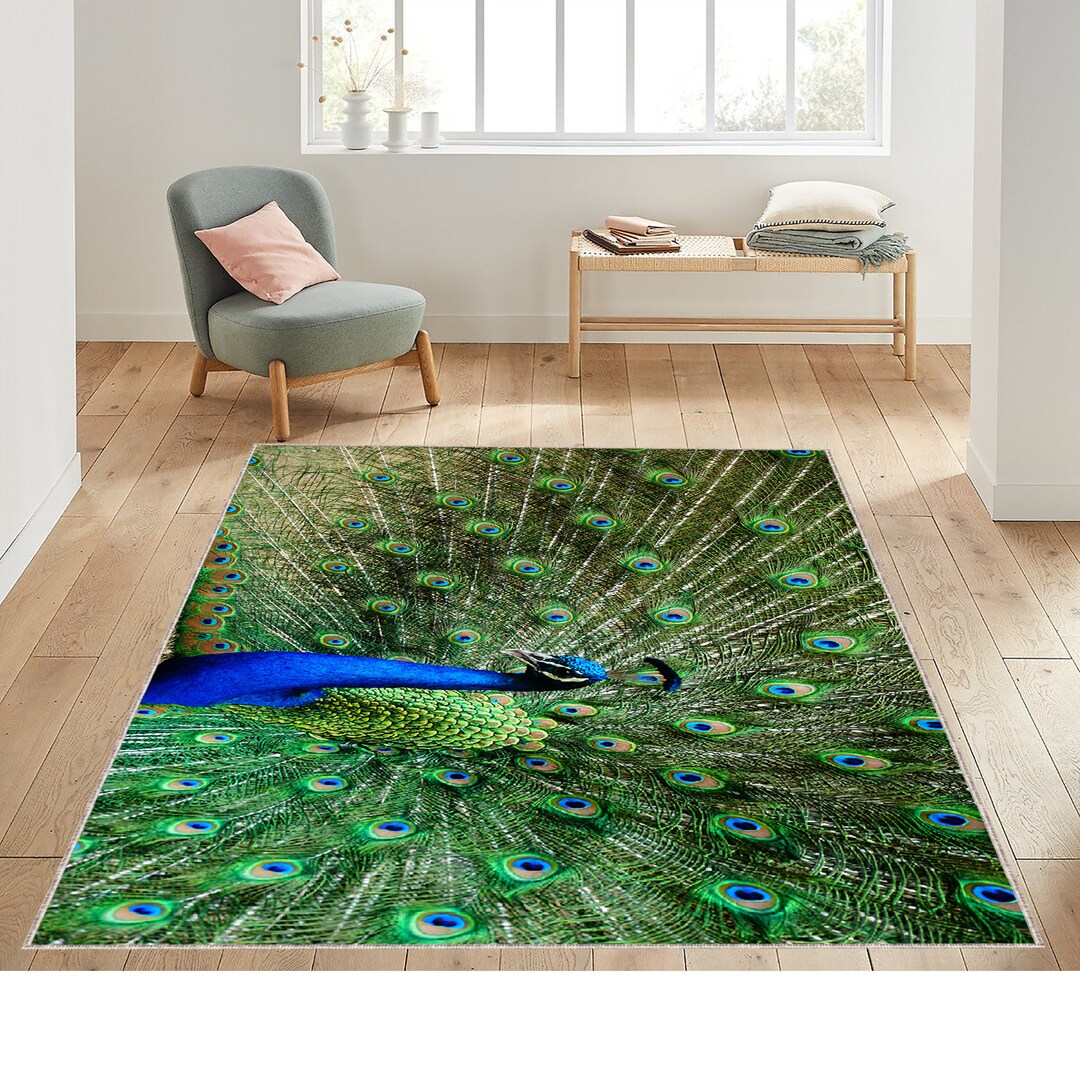 Peacock Rug Peacock Patterned Rug Animal Decor Decorative Etsy
