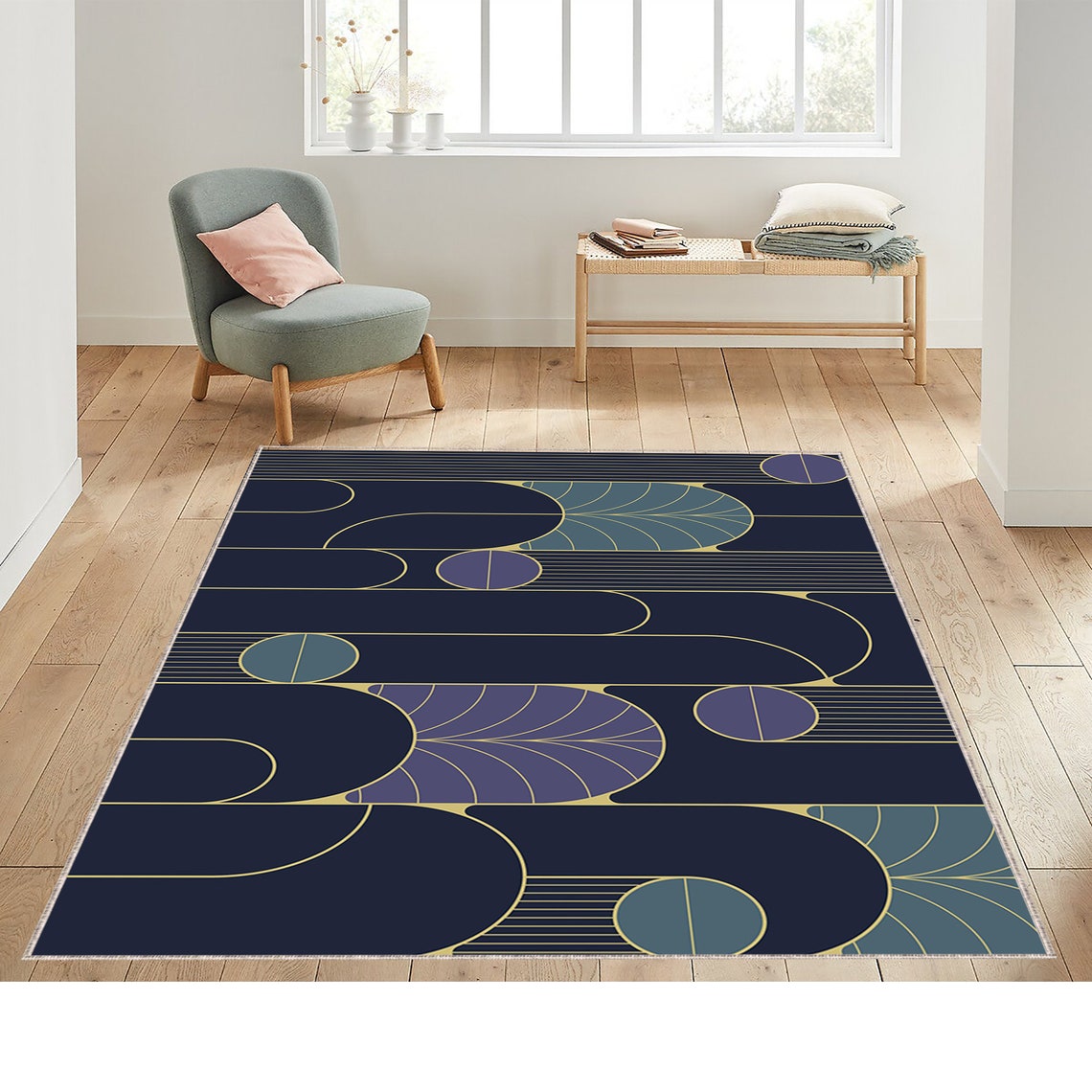 Art Deco Style Area Rug Flat Design Art Deco Golden Elements Etsy