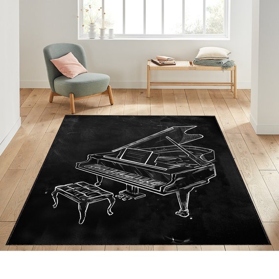Tapis de Salon 3D Notes de Musique Touches de Piano Couloir