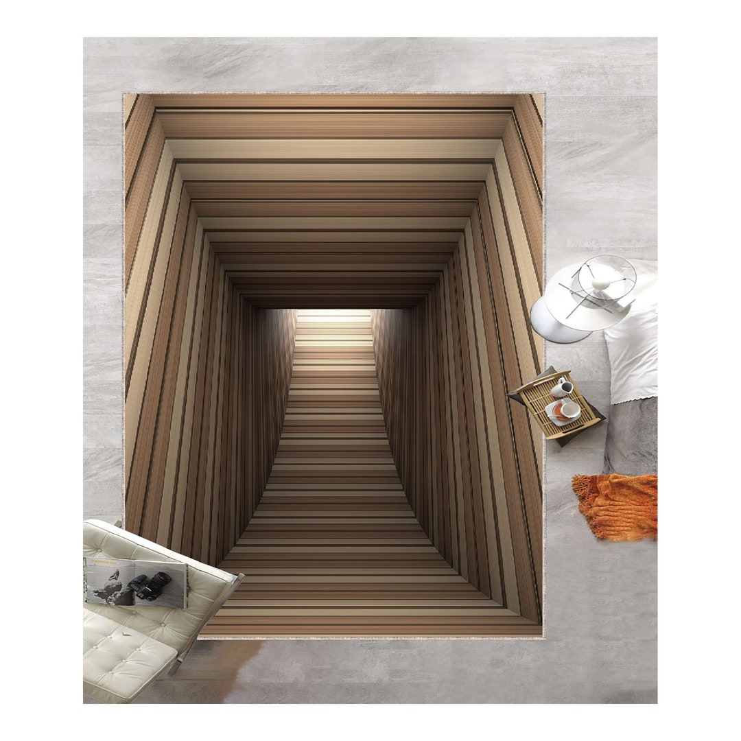 Wood Tunnel Rug Optical Illusion Rug Optical Illusion Vortex Etsy