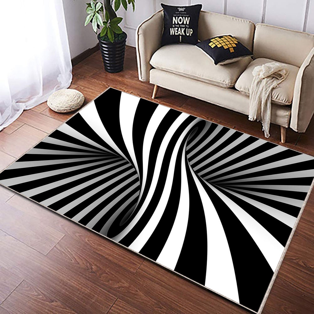 3d Black and White Rug Optical Illusion Rug Black White Etsy