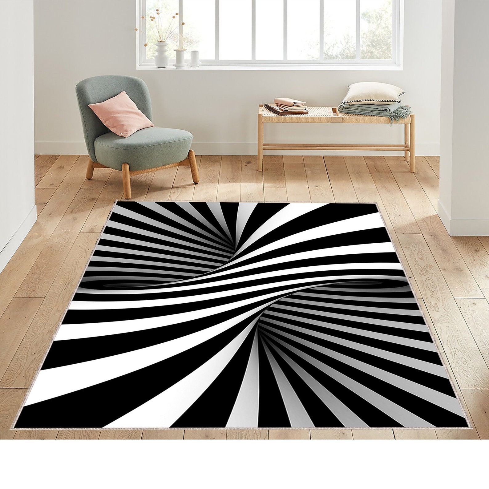 3d Black and White Rug Optical Illusion Rug Black White Etsy