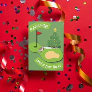 Una perdiz y un par tres, tarjeta de felicitación de golf, descarga instantánea, tarjeta navideña imprimible de 4x6