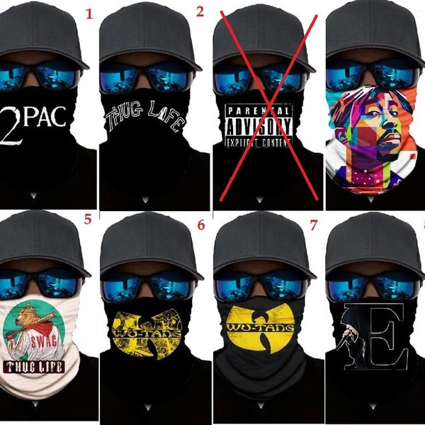 Bandanas Scarf Buff Hip Hop, 2Pac, Thug Life, Eminem, Wu-Tang