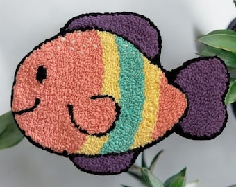 Large Cute Fish Mug Rug hand tufted/punch needle coaster