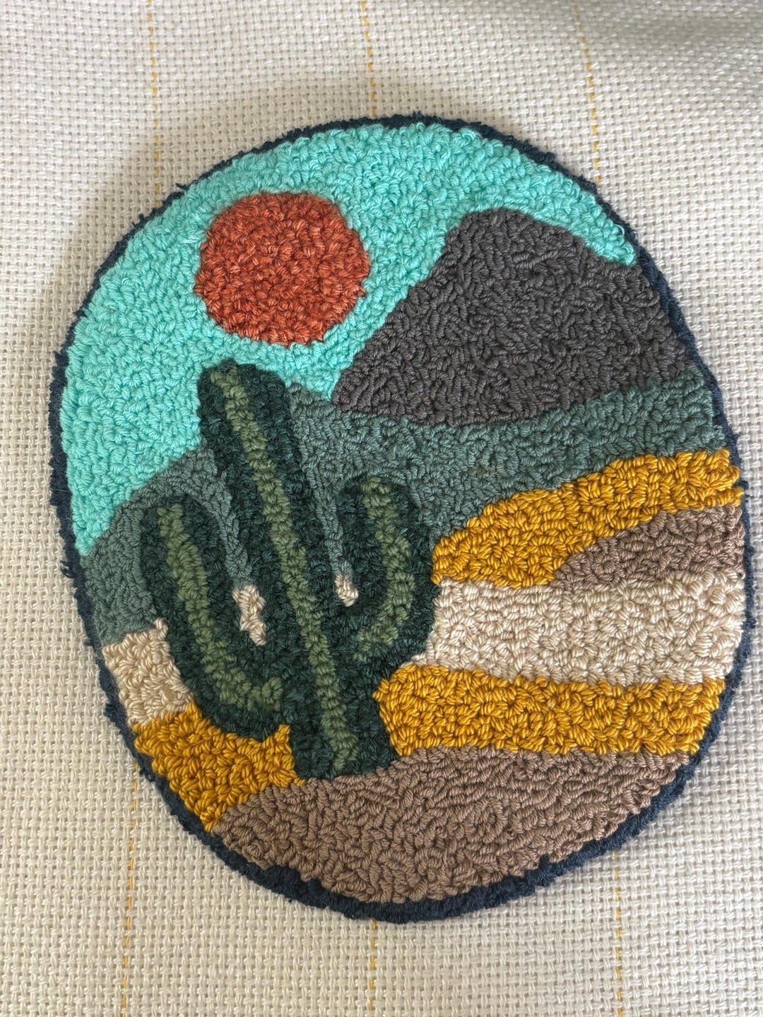 Large Desert Landscape Cactus Mug Rug Hand Tufted/punch Needle Coaster ...