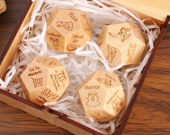 Personalized Date Night Dice, 4 set of dice, 10th Anniversary Gift, Custom Engraved Dice, Couple Valentines Date Gifts