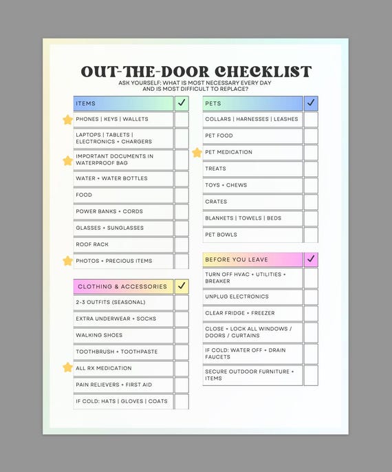 Emergency Checklist: for Evacuations, Go Bag, Vacation [PDF Printable]
