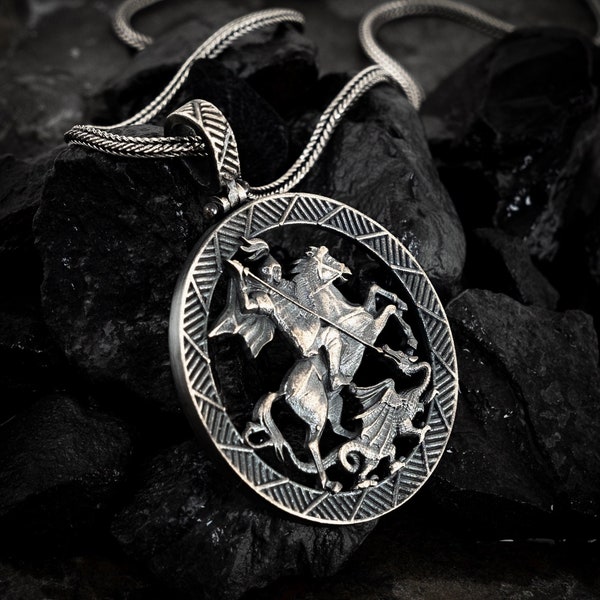 Alexander Castle Ciondolo San Giorgio Reversibile In Argento Sterling 925 Con Catenina 46 Cm