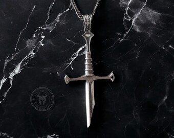 Sterling Silver Broken Sword Cross Mens Necklace