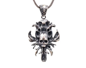 Sterling Silver Skull Pendant - Gothic Skull Pendant - Skull Necklace - Gothic Necklace