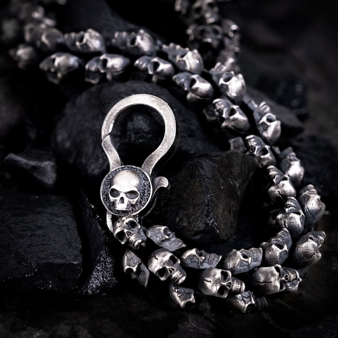 Gothic Halskette Aus Sterling Silber – Schädel & Rose Anhänger Mit Kristall, 18+2 Zoll, Für Damen & Herren