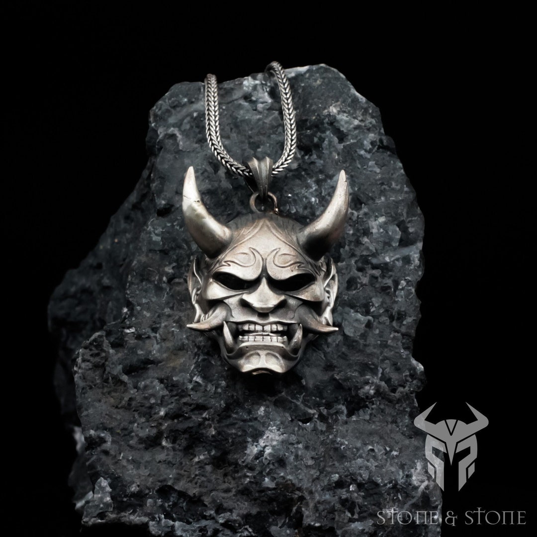 Silver Hannya Oni Mask Pendant Sterling Silver Oni Mask Etsy