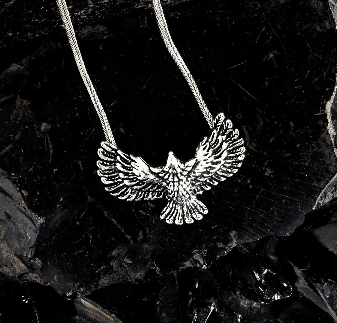 Sterling Silver Flying Eagle Necklace, Silver American Eagle Pendant