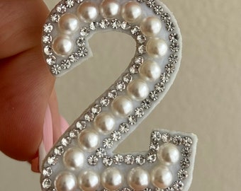 1 pz. Toppe con numeri, perle, strass sfumati, toppe con numeri, da stirare, cucire, incollare. Toppe con numeri di perle.