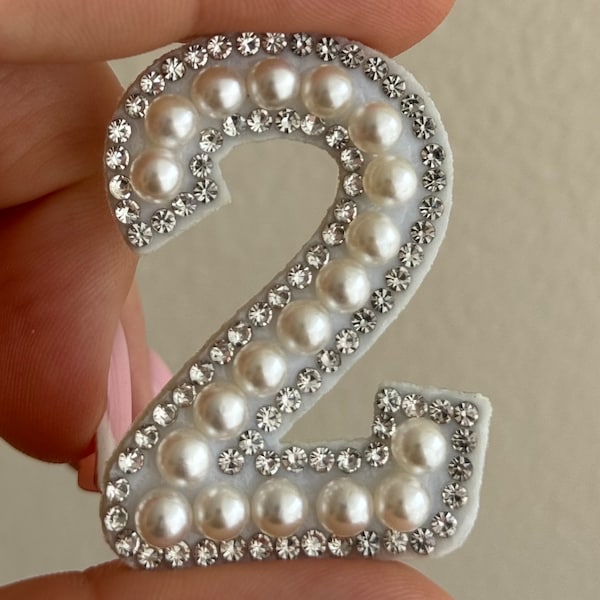 1 Pcs Numbers Patches Pearls Ombre Rhinestone Beaded Numbers Patch, Iron On, Sew on, Glue on Patch Pearl Numbers Parches De Numeros