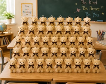 36 Light Brown Plush Teddy Bear Favors: 4.7" Baby Shower Bouquet