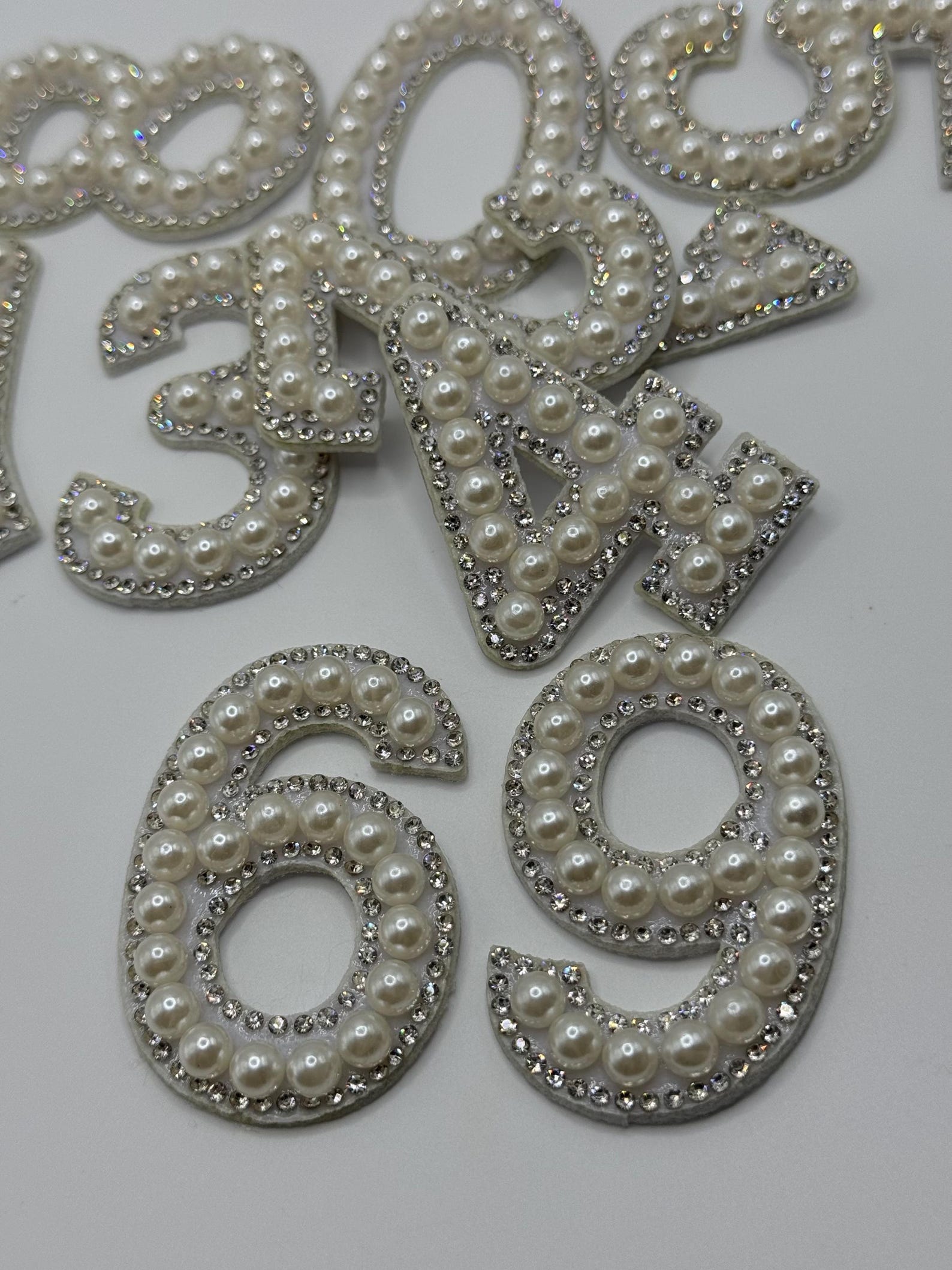 1 Pcs Large Numbers Patches Pearls Ombre Rhinestone Numbers Patch 1.9in ...
