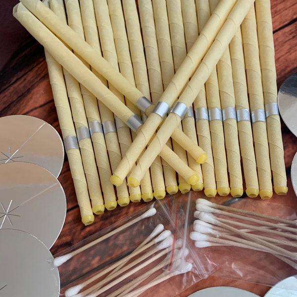 20 Pcs Handcrafted Ear Wax Removal Kit, Made With 100% Beeswax Coated Paper With Cotton Swabs and Paper Protective Discs