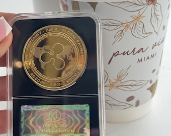 Handmade XRP Coin, Gold Plated Ripple Crypto Collectible, Cryptocurrency Token, Blockchain Gift