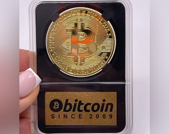 Bitcoin Coin in Collector’s Edition Case: Limited Edition Physical Gold Coin With Crypto Coin Display Case Desk Home Office Idea For Him Her