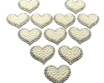 Heart Pearl Rhinestone Patches - 12 Pcs Sew/Glue/Iron On