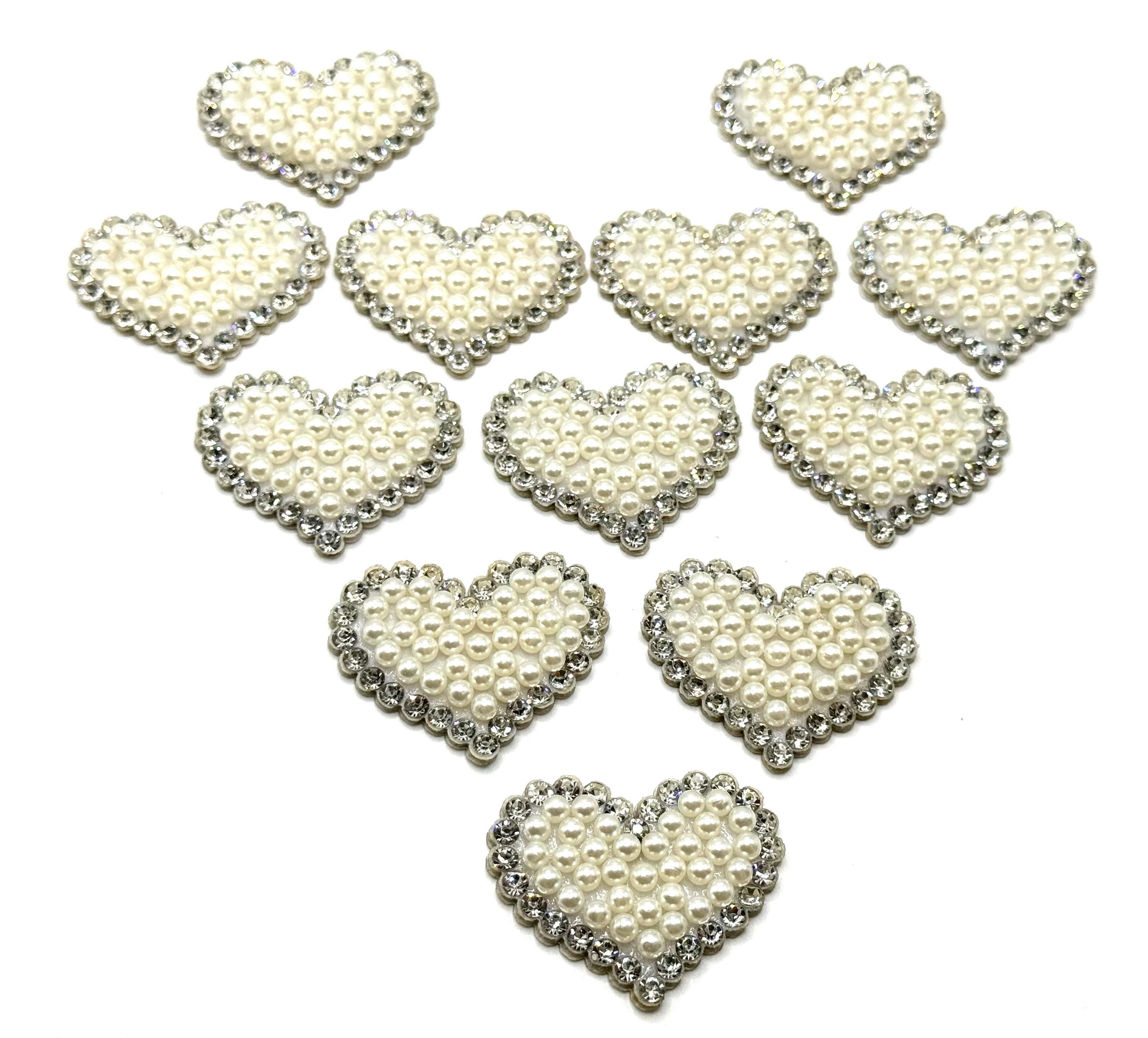 12 Pcs Heart Pearl Rhinestone White Patches Stickers Glue on Sew on Iron On  - Etsy Israel