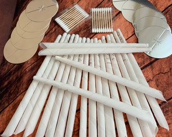 20 Beeswax Ear Candles Set: White Mint, Swabs & Discs Included