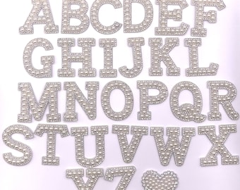 Pearl Glitter Iron On Letter Patches, A-Z Alphabet + Heart, 26 Pcs