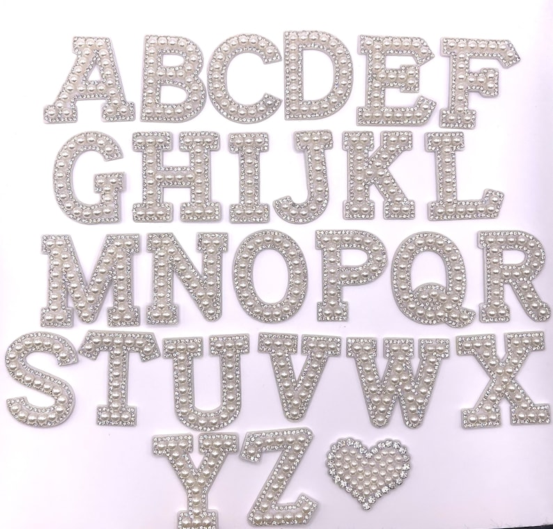 26 Pcs Pearl Iron on Letter Patches, A-Z Glitter English Alphabet Patch ...