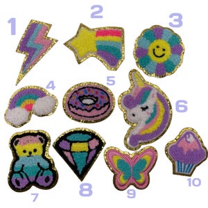 Unicorn Iron On Chenille Glitter Patch DIY Gift, Unicorn Patch, Bear Patch, Rainbow, Diamond, Sequin Unicorn Applique Patches, Gold Glitter