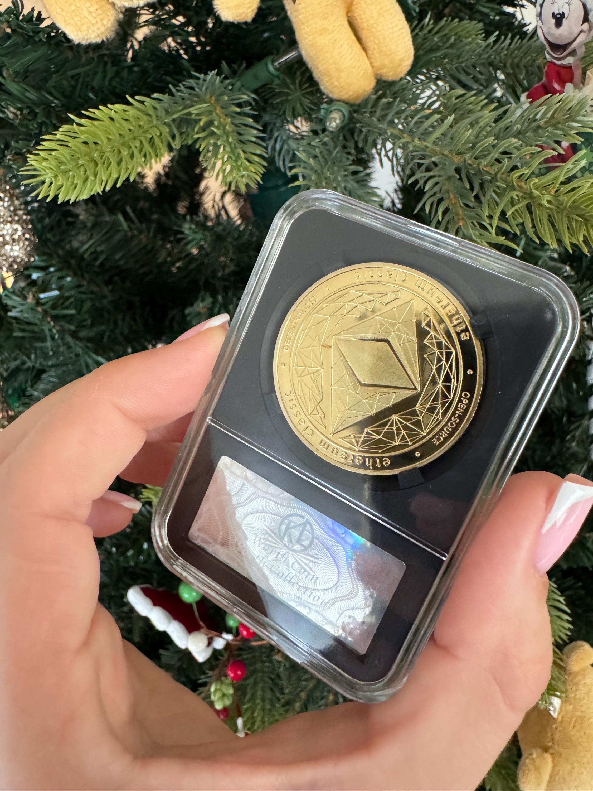 Ethereum Physical Coin Golden Color in Rectangle Protective Case Handmade  Limited Edition Custom Coin, Handmade Crypto Coin in Case