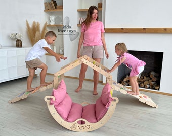 MEILLEURE OFFRE ! Arche d'escalade Montessori avec coussin, triangle d'escalade avec rampe, escalade pour tout-petits, Kletterbogen mit kissen