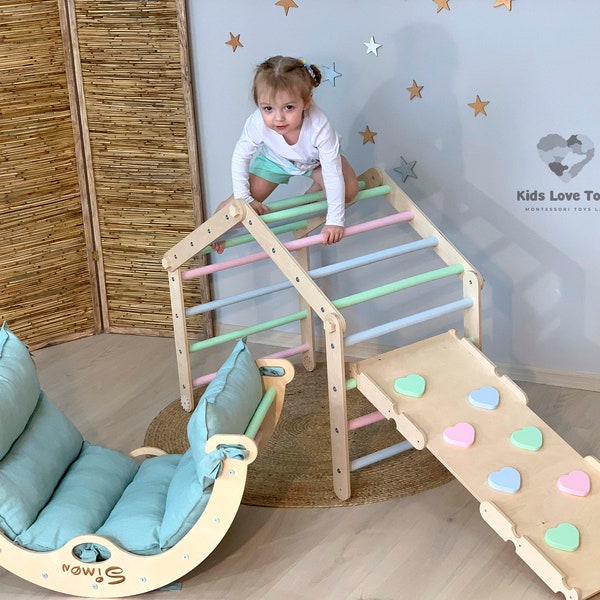 MEILLEURE OFFRE ! Ensemble d'escalade pour tout-petits Salle d'escalade Montessori Climber Escalade Triangle + arche + rampe à bascule Kletterdreieck Kletterbogen