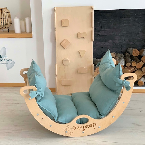 PRÊT À L'EXPÉDITION ! Arc d'escalade avec coussin, arche d'escalade Montessori avec rampe, Kletterbogen mit kissen, bogenwippe, Pikler arch, wippe holz