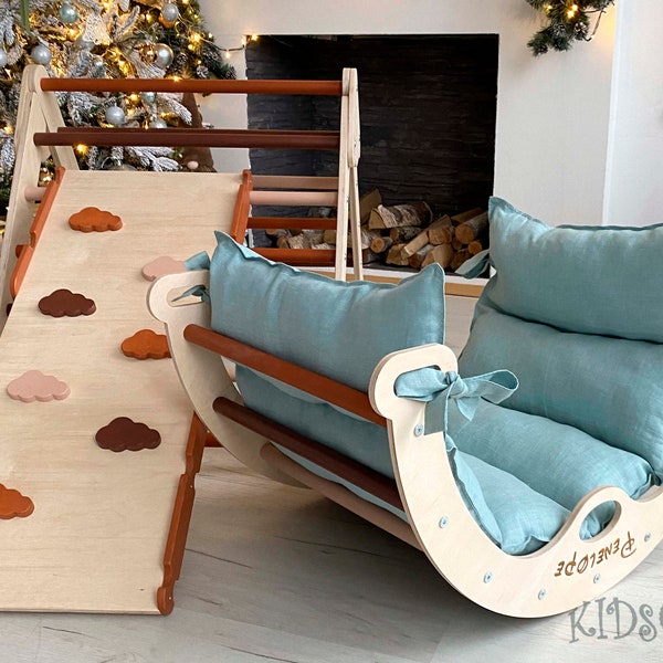 D'escalade pour Bébé en Bois, Triangle d'escalade avec Toboggan pour Enfants, arche d'escalade montessori, Jouets Montessori, bois d'arc