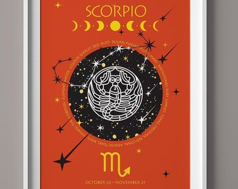 Scorpio Zodiac Star Sign ART PRINT, Water Star Sign, Scorpio Wall Art Print, Scorpio Zodiac, Birthday, Astrology gift, Boho Wall Decor print