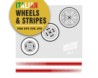 Ruote e strisce italiane. Set vettoriale, formato Eps, Svg incluso. Pacchetto Png trasparente