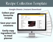 Recipe Collection Template | Recipe Organizer | Recipe Digital Book | Google Sheets