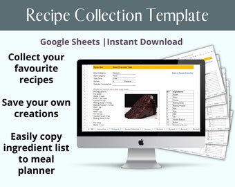 Recipe Collection Template | Recipe Organizer | Recipe Digital Book | Google Sheets