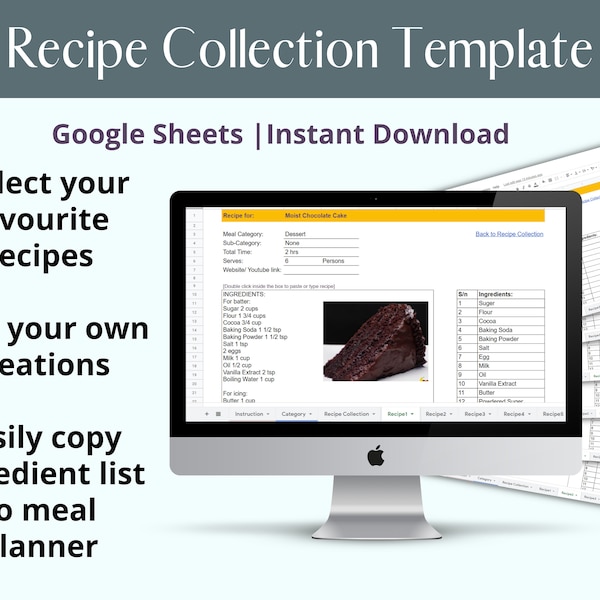 Google Sheets Template Recipe Etsy