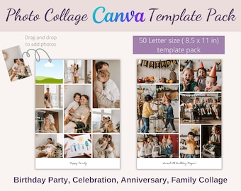 Mall för digitalt familjefotoalbum Canva, minnesbok, fotoboksmall, fotokollage-kit