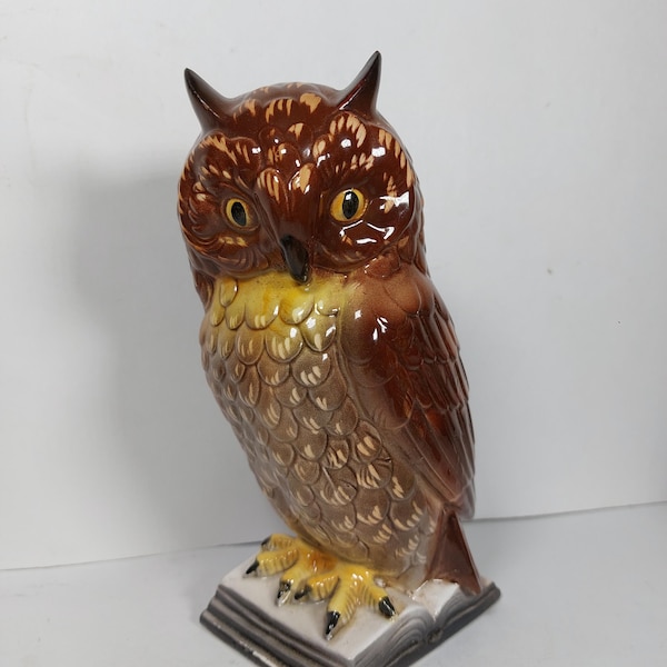 West Germany Vintage Large Owl Figurine  on a Book - Gift Idea