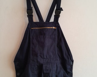 Vintage dungarees European workwear chore worker bibs work overalls blue cotton 38W 32L