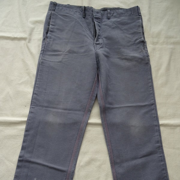 Vintage moleskin chore pants 1970s 1980s European workwear trousers grey cotton worker 37W 30L