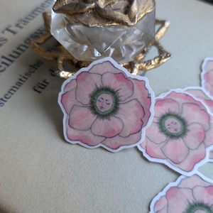 Mohnblume ~ Blumengesicht ~ transparenter die-cut Sticker ~ Veluna Moon ~ surreale Kunst ~ traditional Art ~ Blumen ~ poppy flower ~ Schlaf