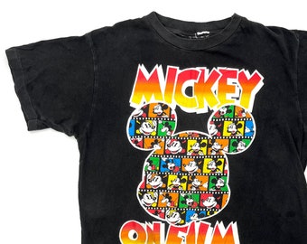 Vintage 90s 'Mickey on Film' Single Stitch All Around Black Shirt