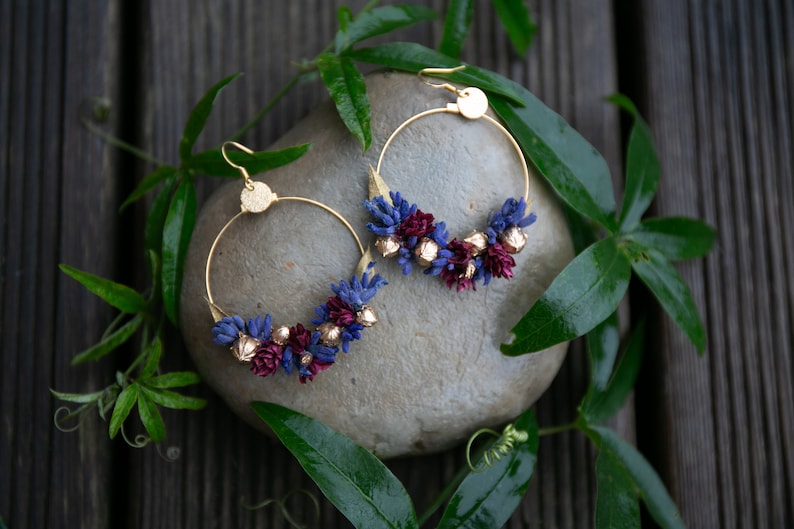 Boucles d'oreilles fleurs séchées Purple rain image 1