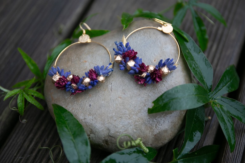 Boucles d'oreilles fleurs séchées Purple rain image 4